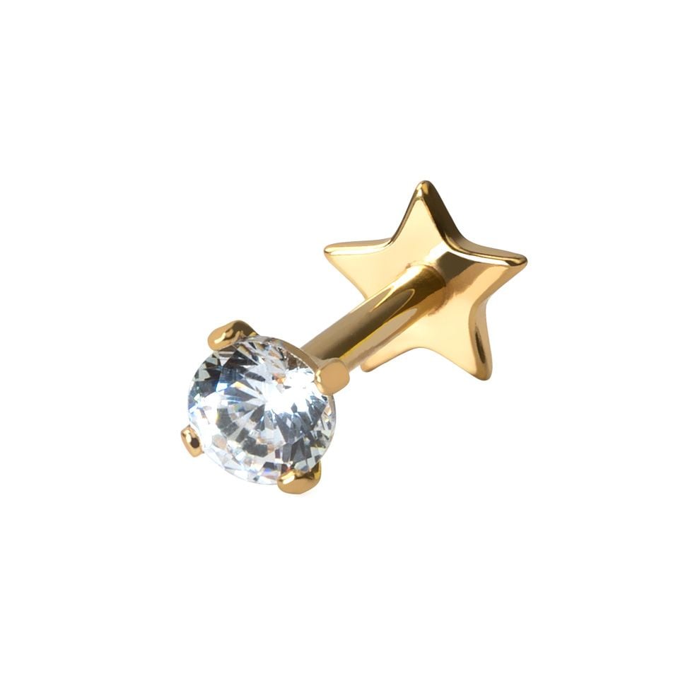 Double sided threadless titanium labret with star flat back and stone
