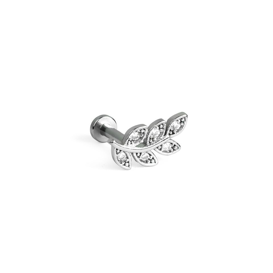 Labret internally threaded with studded leaf