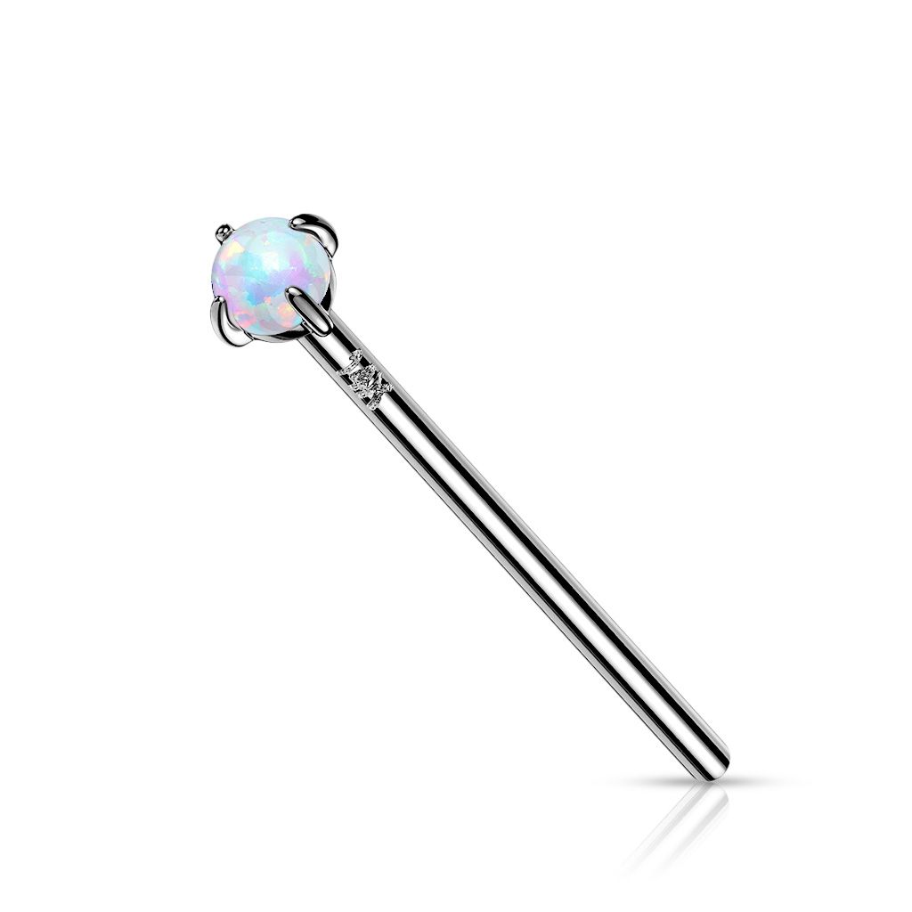 Fishtail nose stud made of 14k gold with opal stone