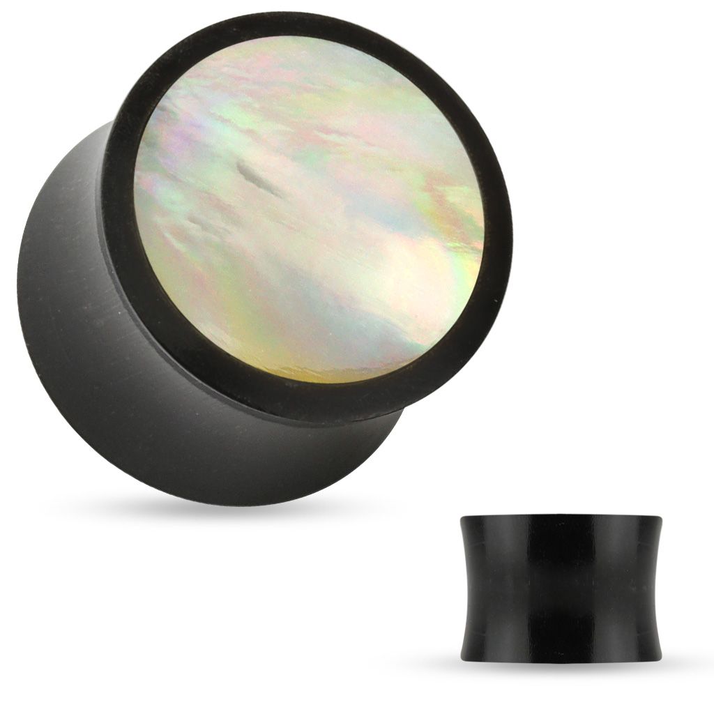 Plug made of organic horn with mother of pearl lid