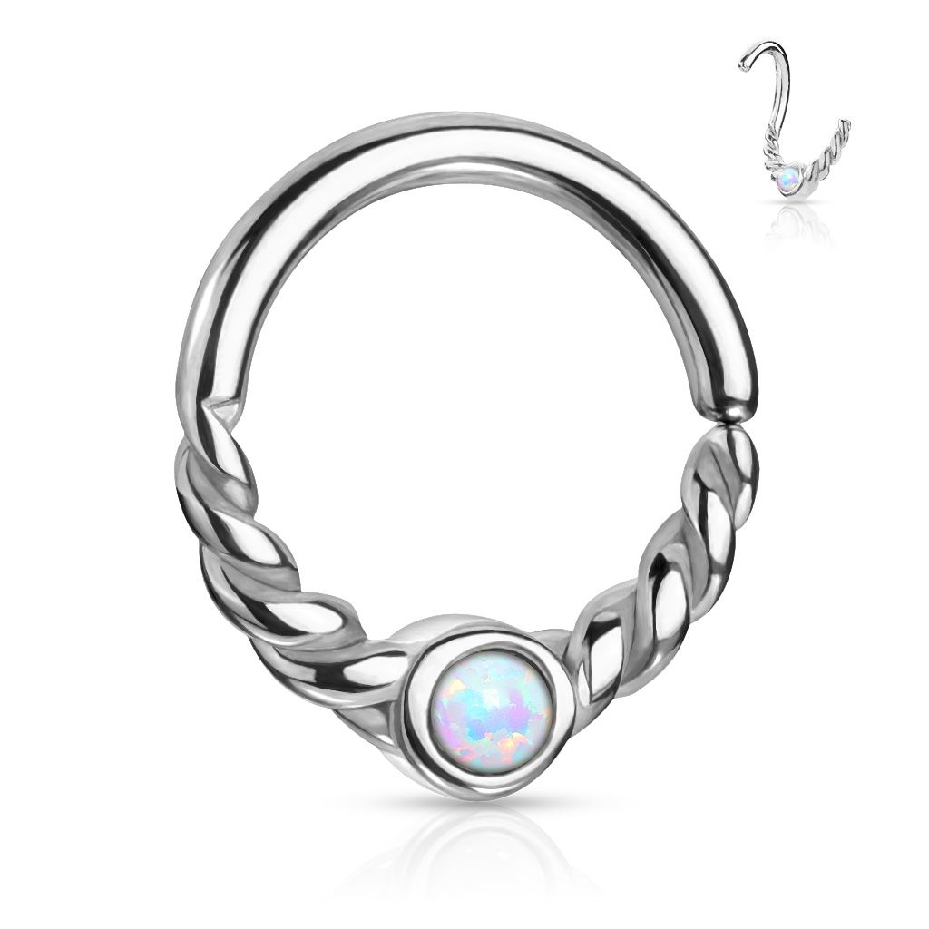 Ring with twisted semicircle and opal stone