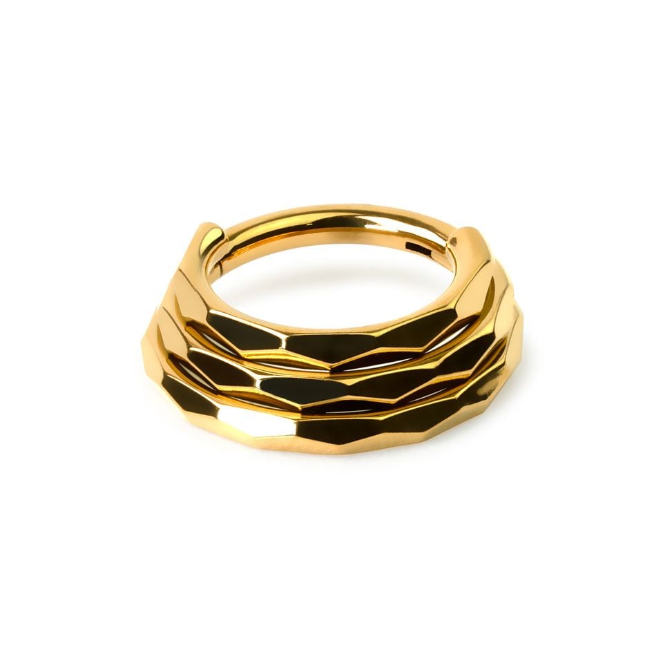 Triple look multi faceted ring in titanium