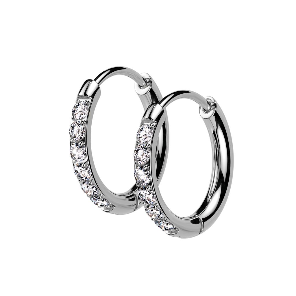 Pair of surgical steel huggie hoops with gemstones