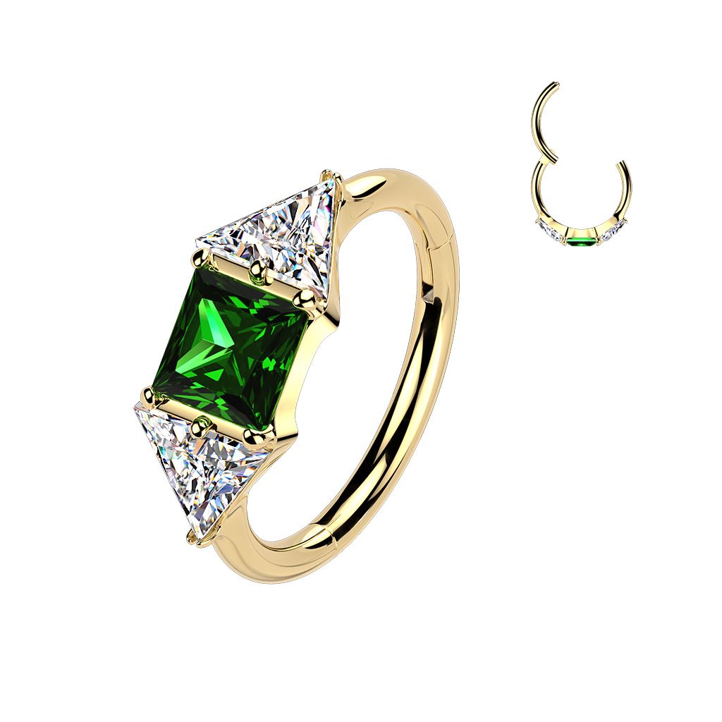 Titanium ring with central green stone