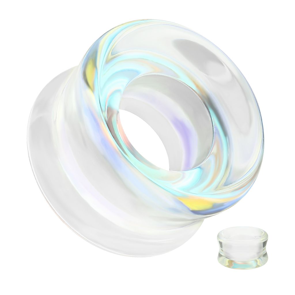 Glass double flare tunnel with aurora borealis effect