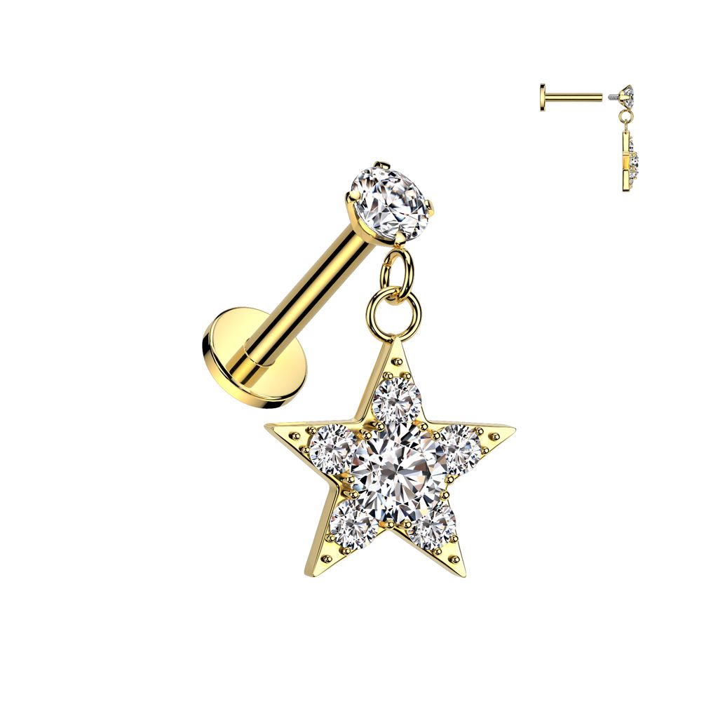 Star dangle labret with gems