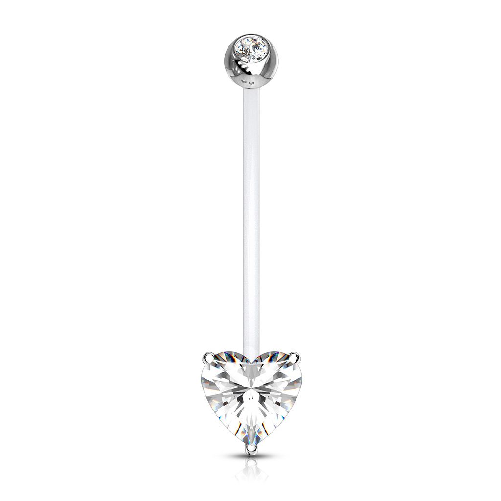 Pregnancy belly ring made of PTFE with heart-shaped gem