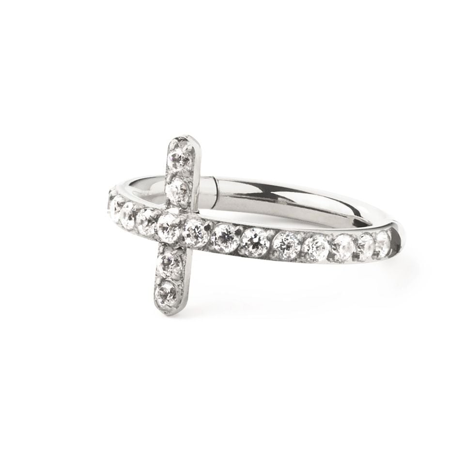 Titanium ring with jewelled cross