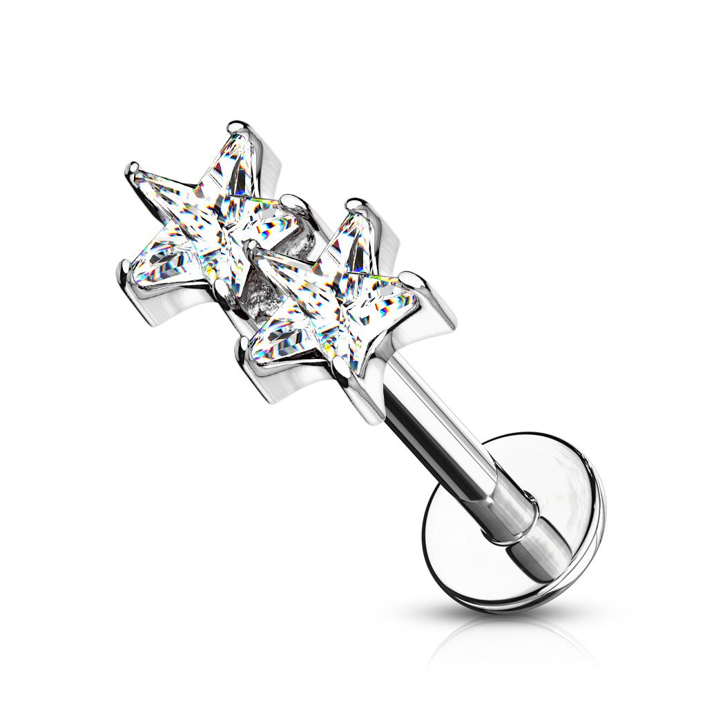 Labret with internal thread and two CZ stars