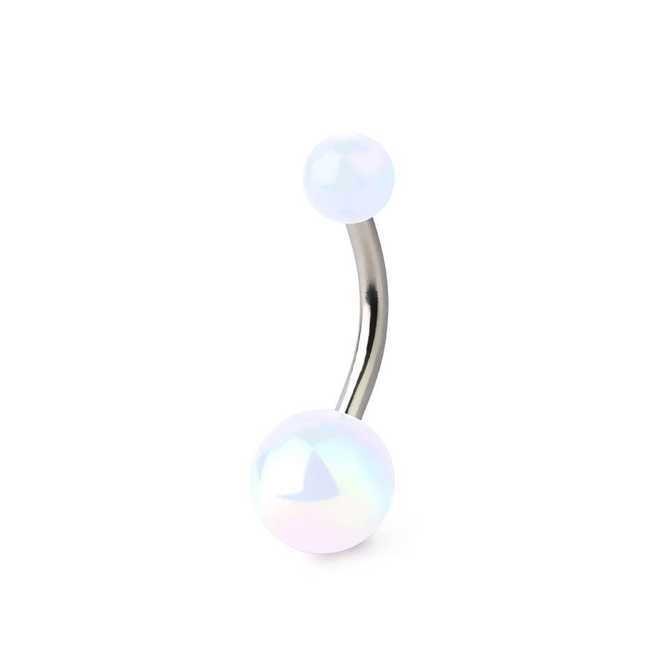 Belly button ring with metallic look balls