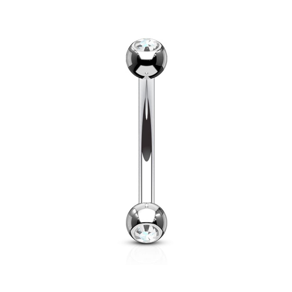 Curved barbell made of titanium with bezel-set stones