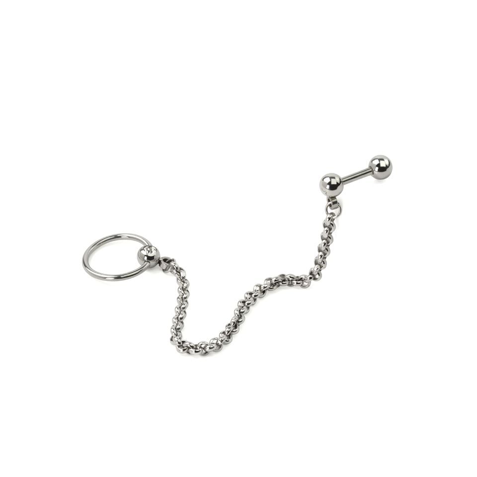 Ring og stav til tragus og helix med kæde-Blank