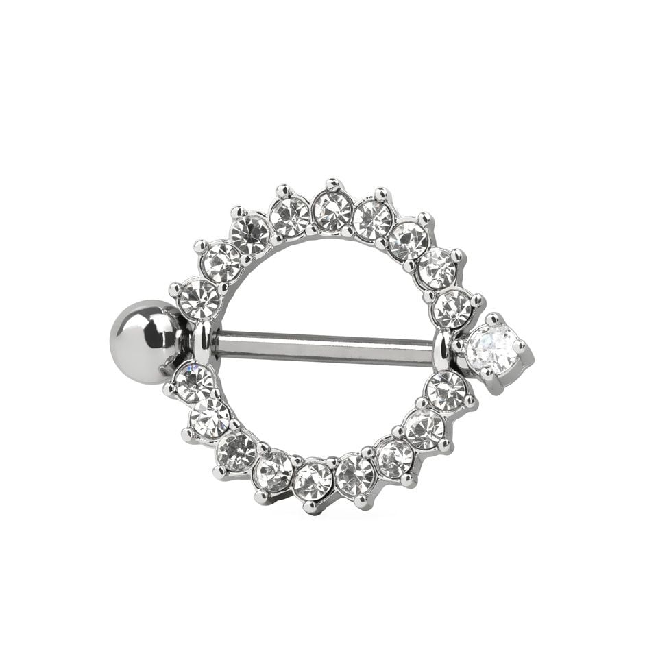 Nipple shield in round shape with clear gems