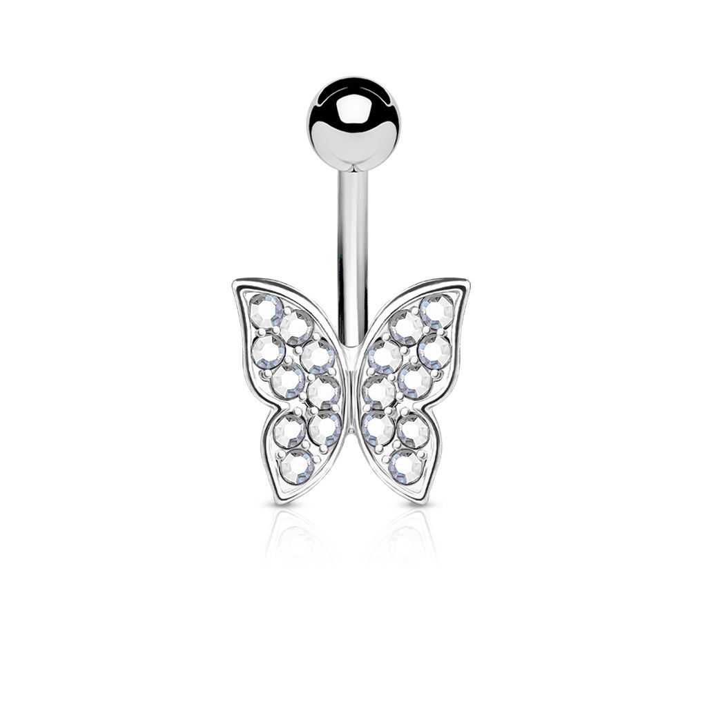 Belly button ring with studded butterfly charm