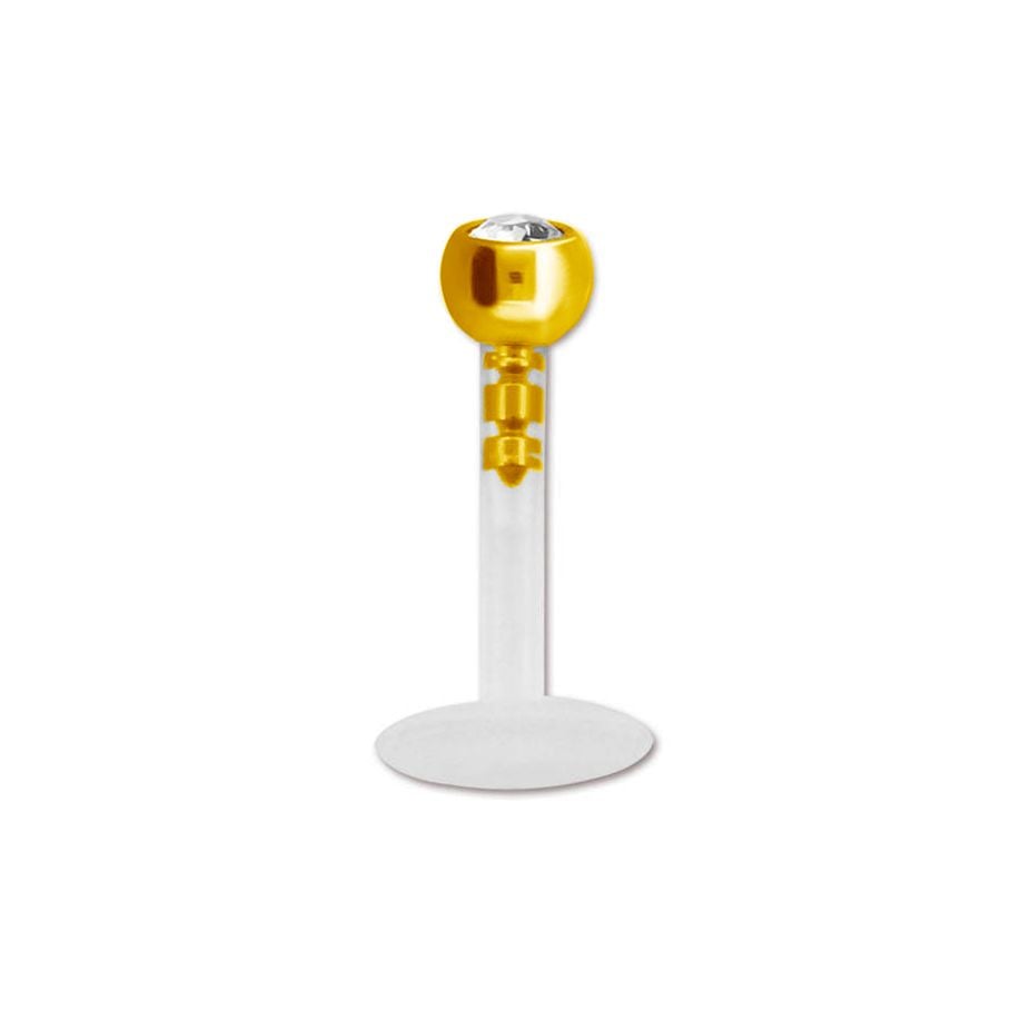 Labret made of ptfe with bezel-set top gem