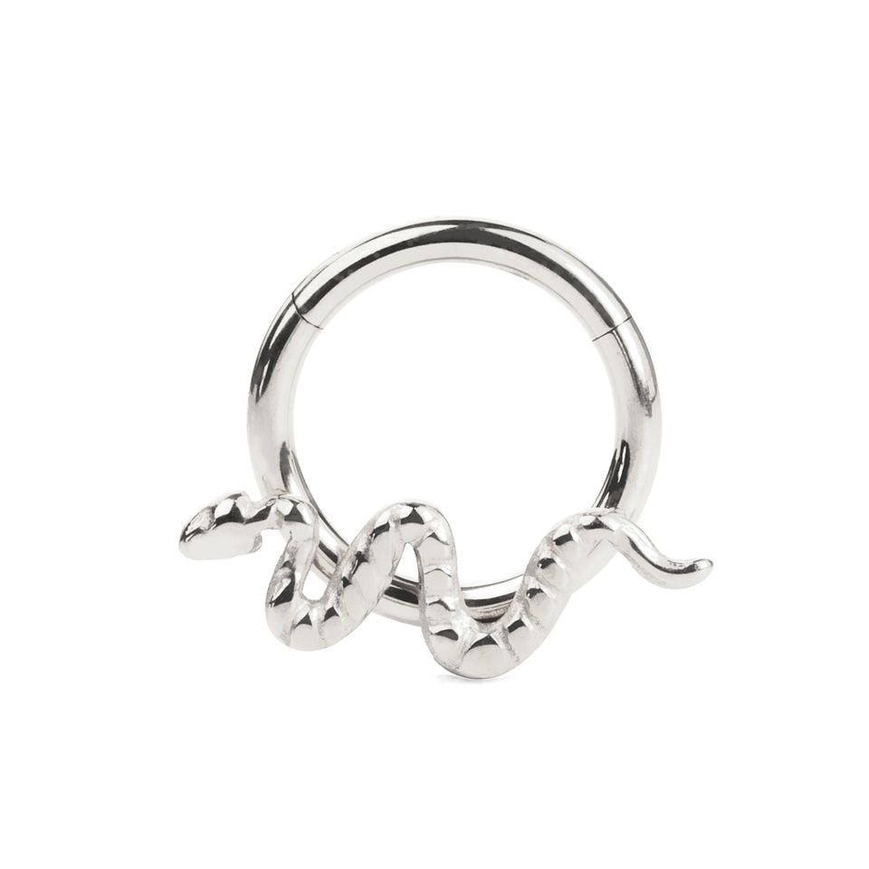 Hinged ring made of titanium with a snake
