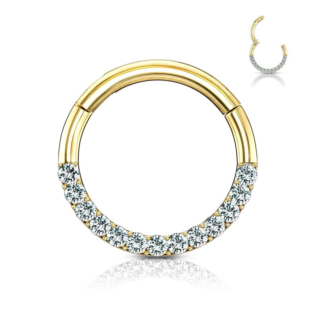 Clicker ring made of solid 14k gold with zirconia channel