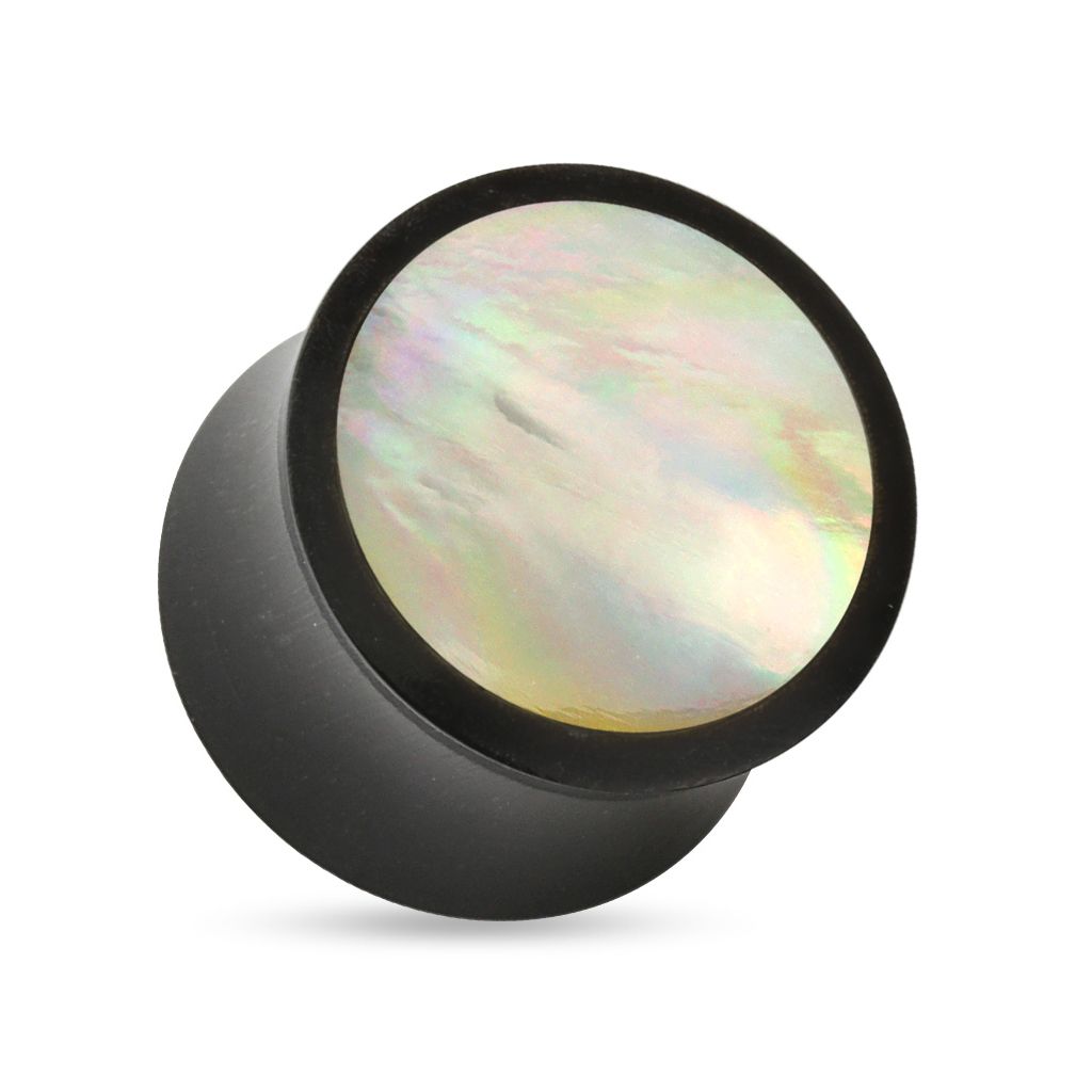 Plug made of organic horn with mother of pearl lid