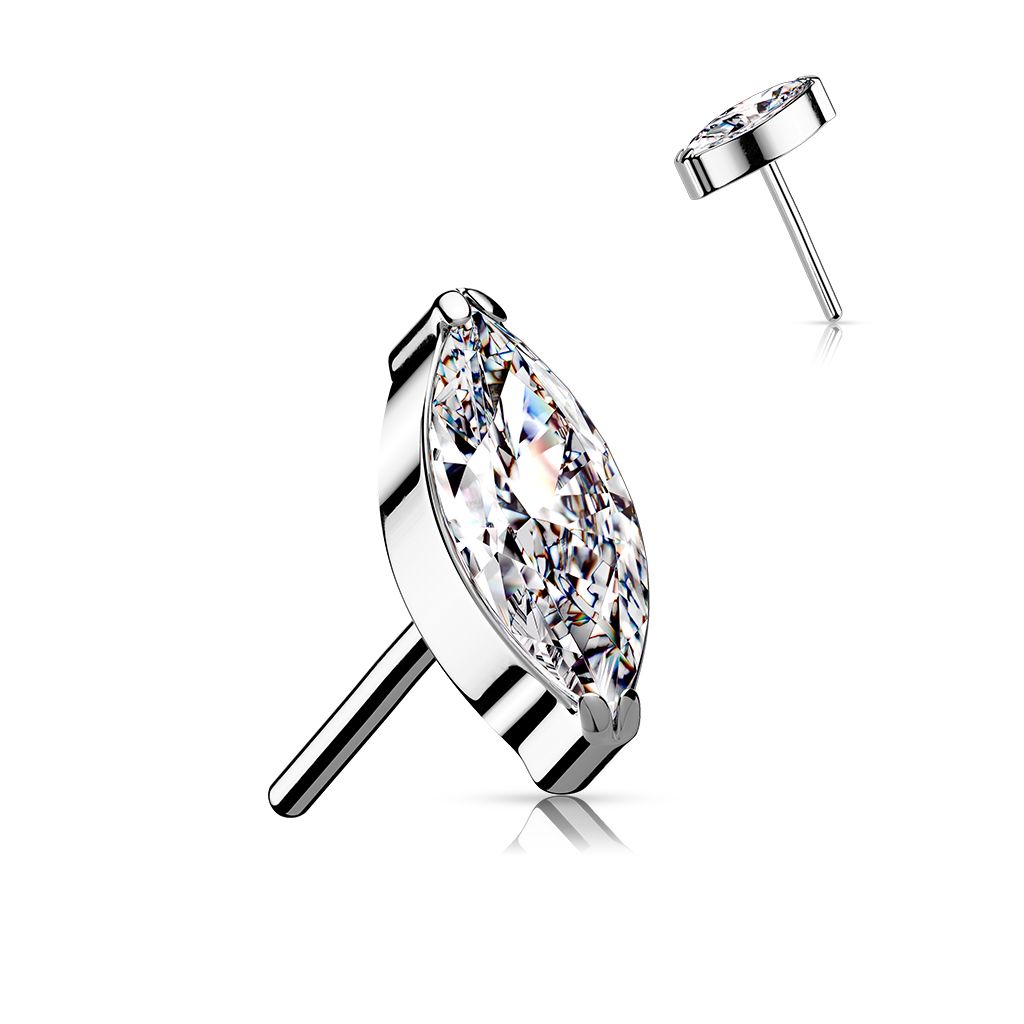 Titanium threadless push-in top with marquise stone