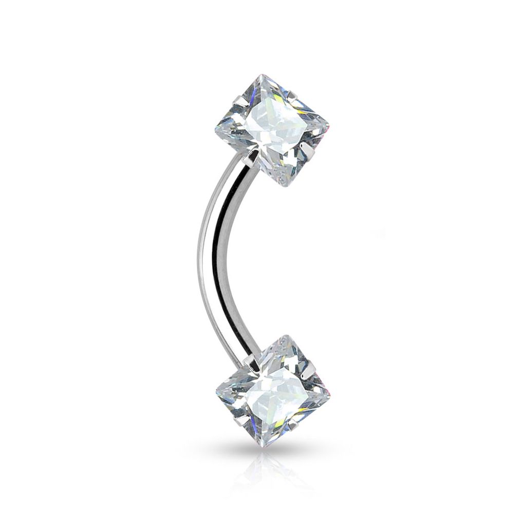 Curved barbell internally threaded with square gems