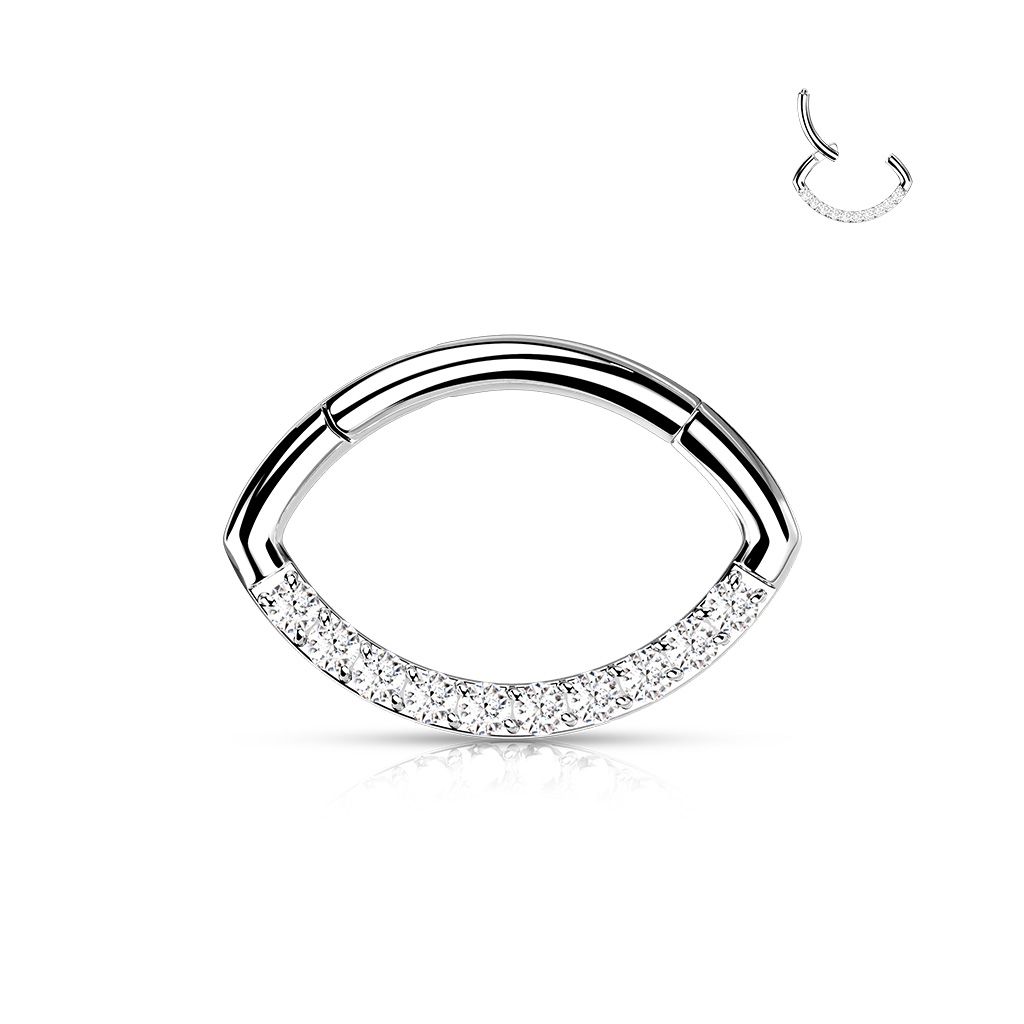 Hinged ring with oval shape and row of stones