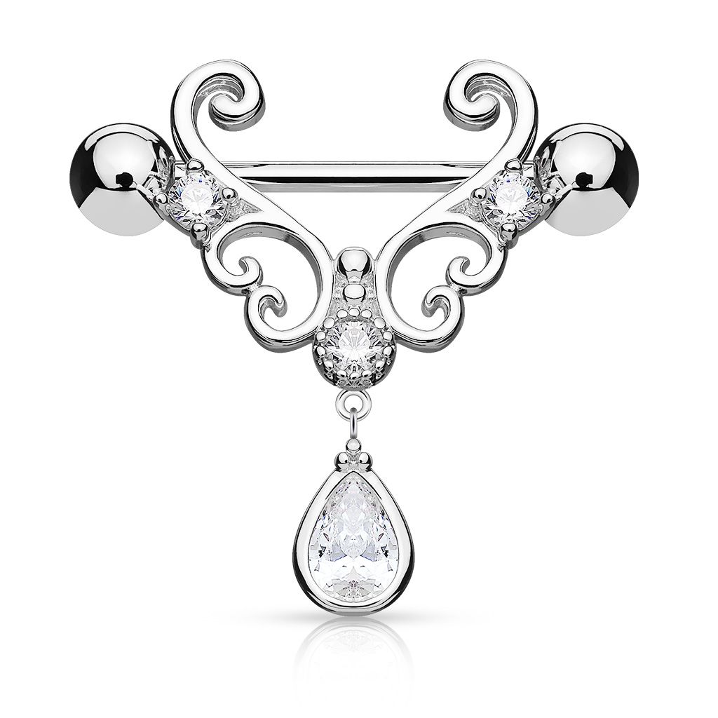 Nipple shield with heart shape and stone