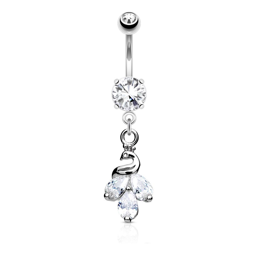 Belly button ring with peacock dangle