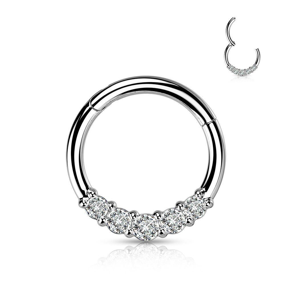 Hinged ring made of surgical steel with five gemstones
