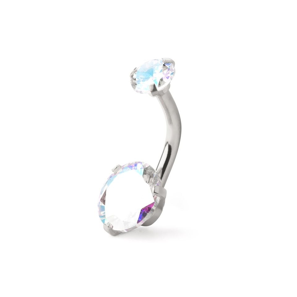 Belly button ring with internal thread and multicolored stones