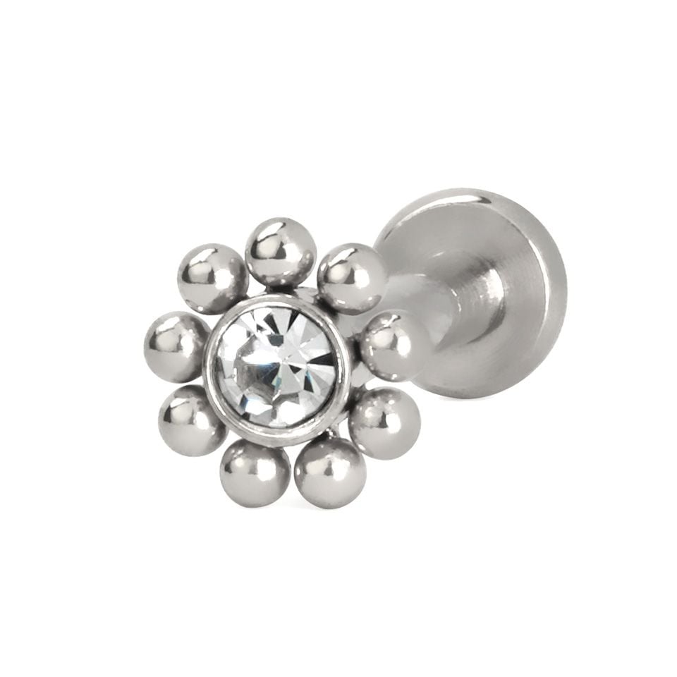 Labret internally threaded with tiny beads