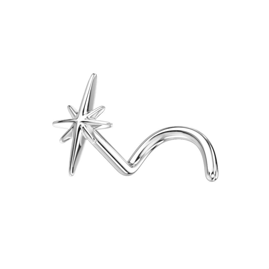 Nose screw made of 14K gold with north star