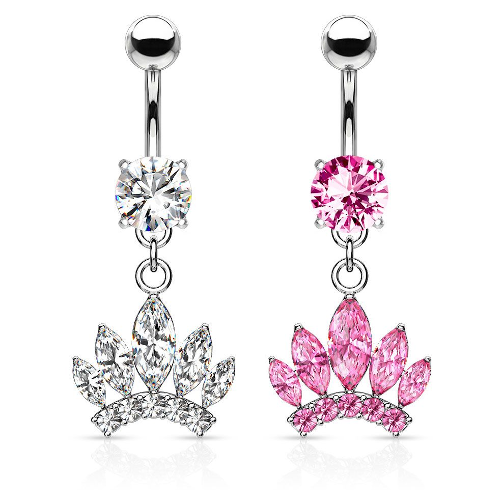 Belly button ring with crown dangle