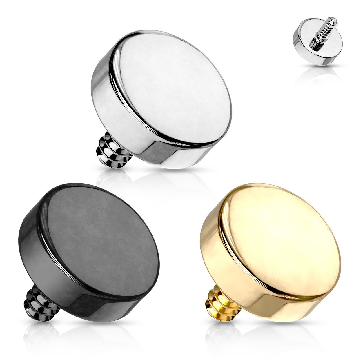 Flat ball for internally threaded jewelry