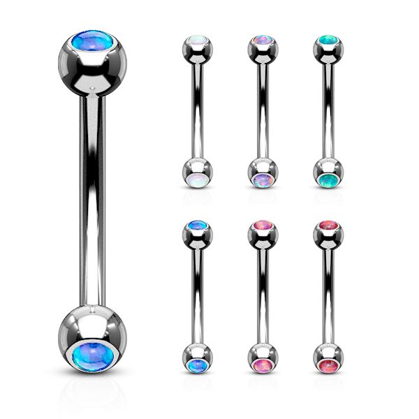 Curved barbell with bezel-set opal stones