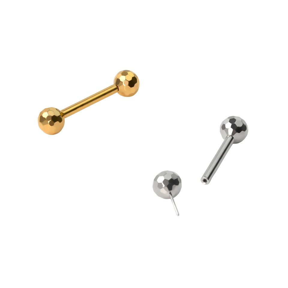 Titanium push in barbell with disco ball ends