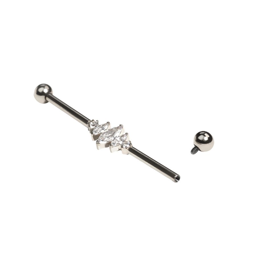 Titanium industrial barbell with marquise stones