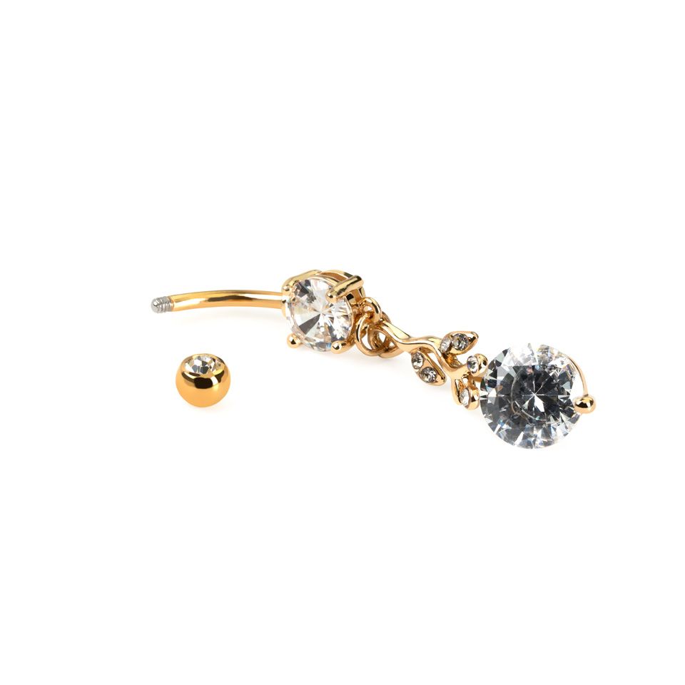 Belly button ring with studded branch dangle and stones
