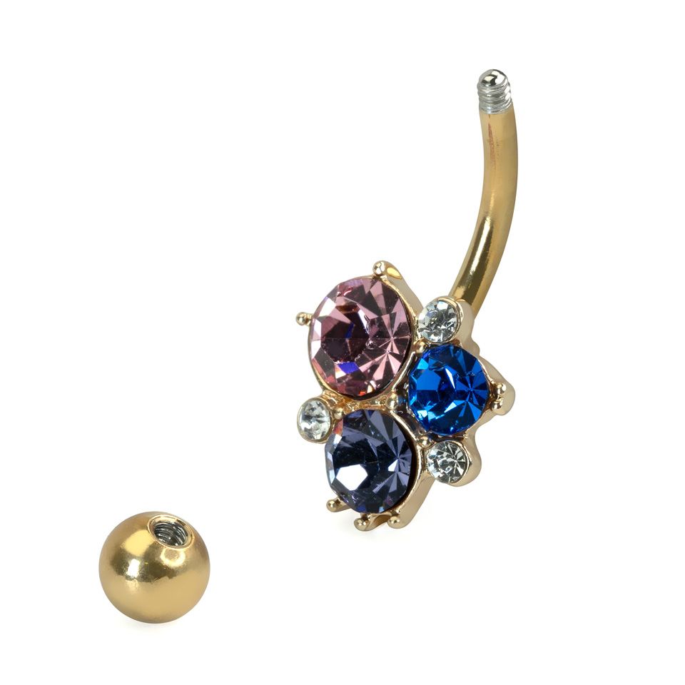 Belly ring with cluster of colorful stones