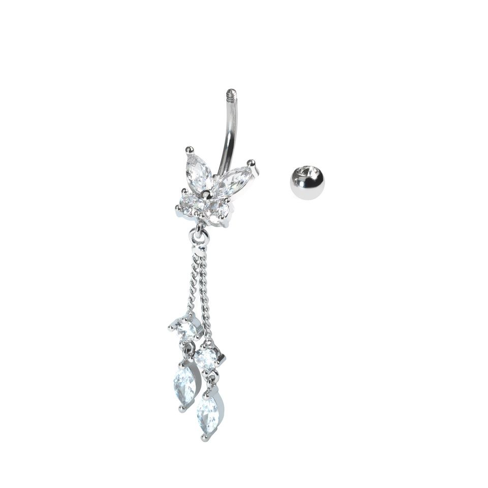 Butterfly belly ring with dangling charms