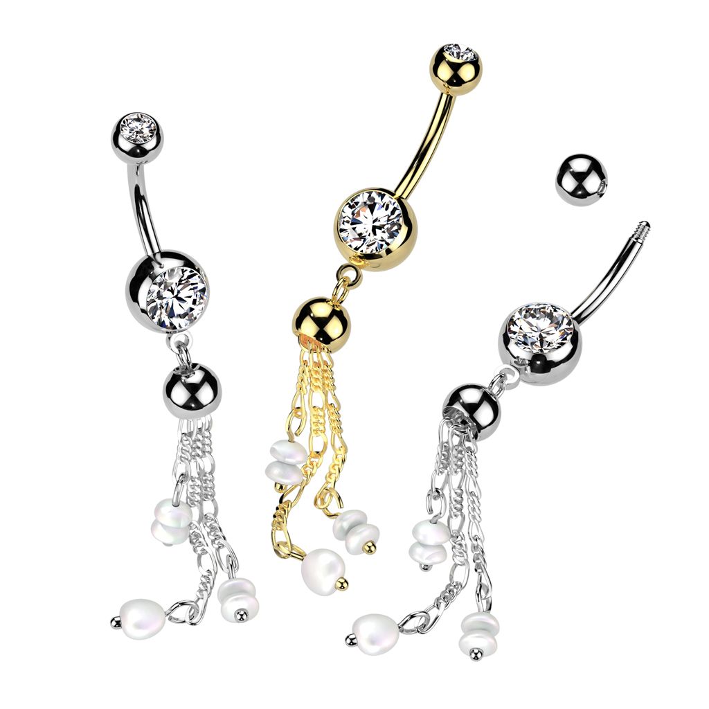 Belly barbell with chains and pearls