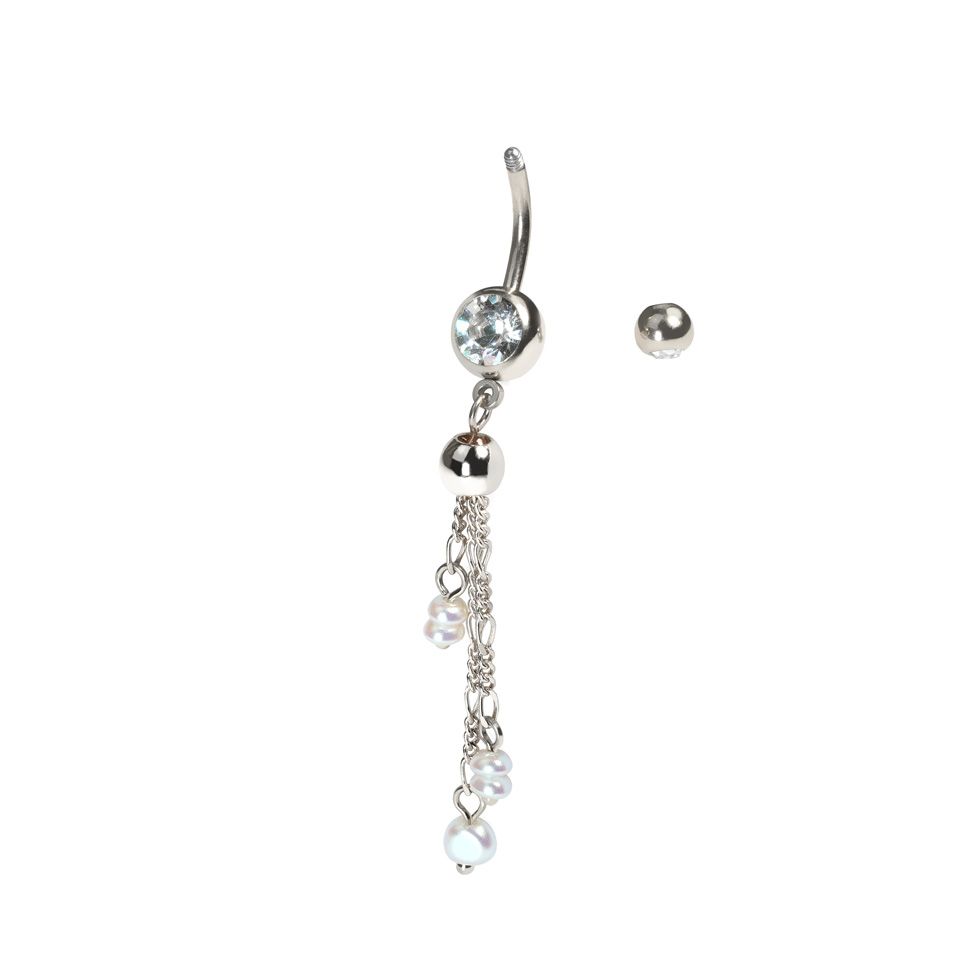 Belly barbell with chains and pearls