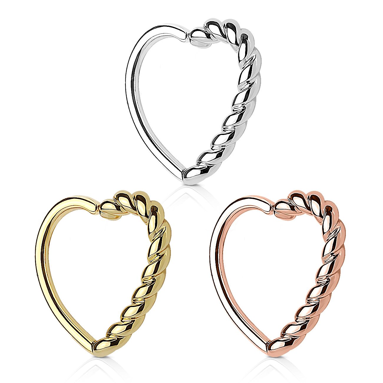 Ear piercing heart-shaped with twisted edge