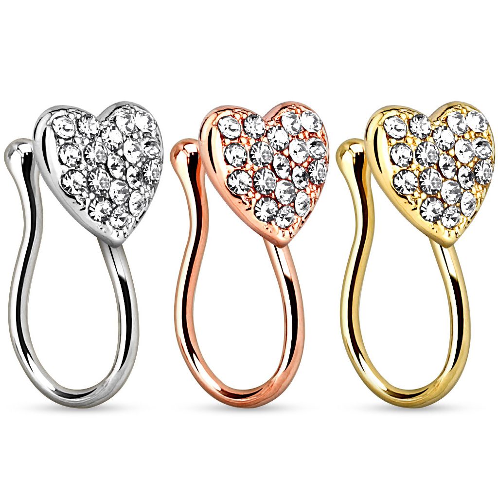 Fake nose piercing with heart-shaped bead