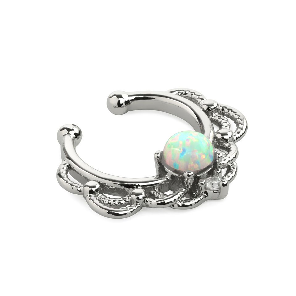 Fake septum piercing with opal stone and chain design