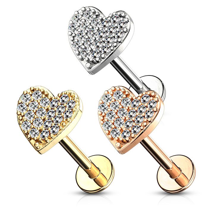 Labret internally threaded with studded heart