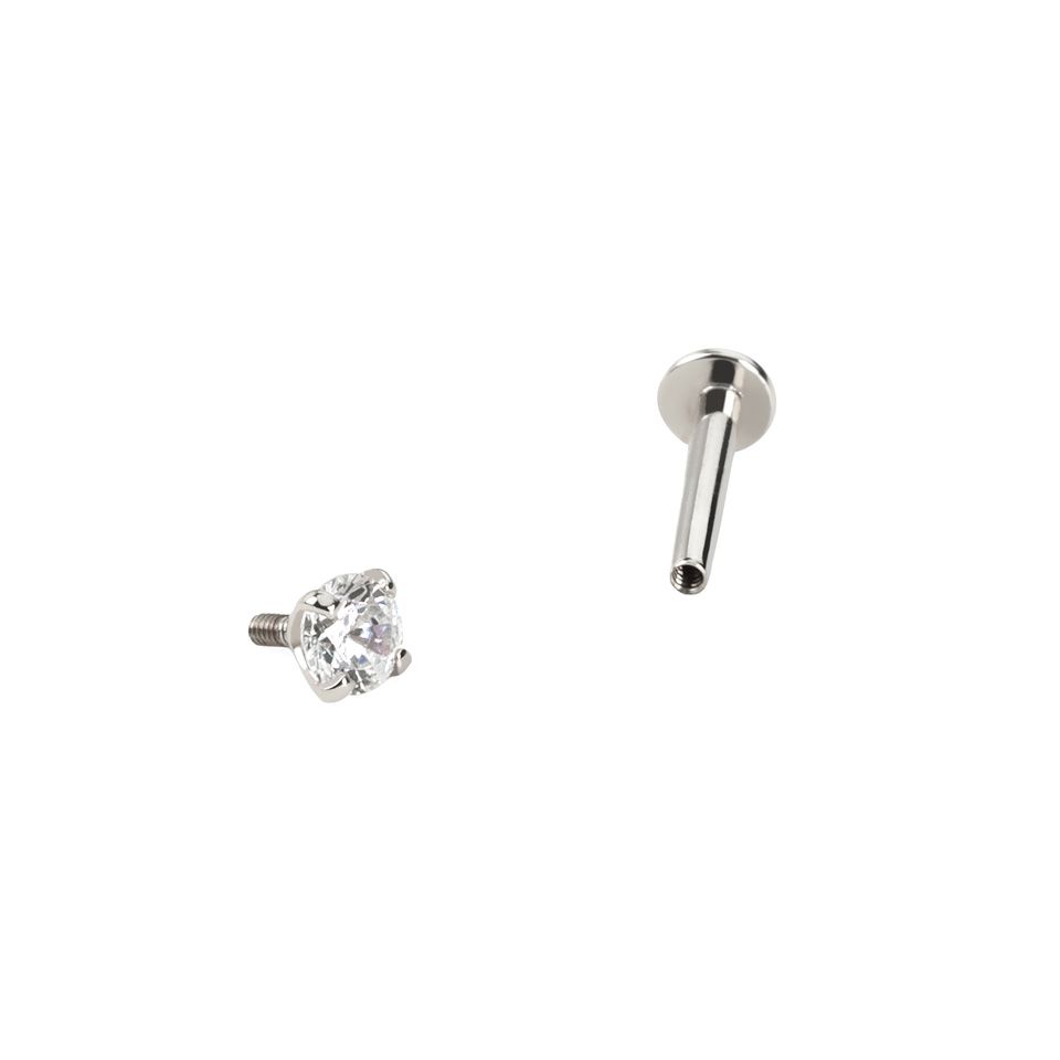 Labret made of 14k gold with internal thread and gem
