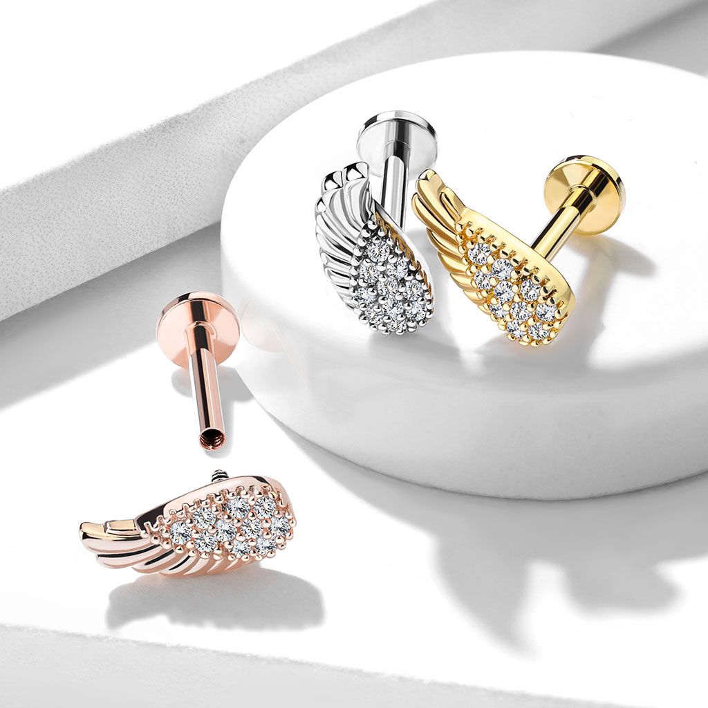 Angel wing-shaped labret with plenty of stones