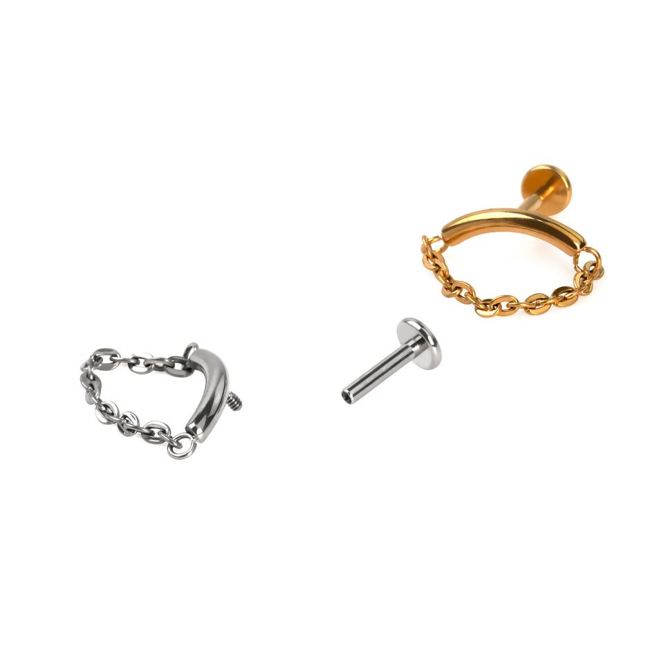 Titanium curved bar labret with chain