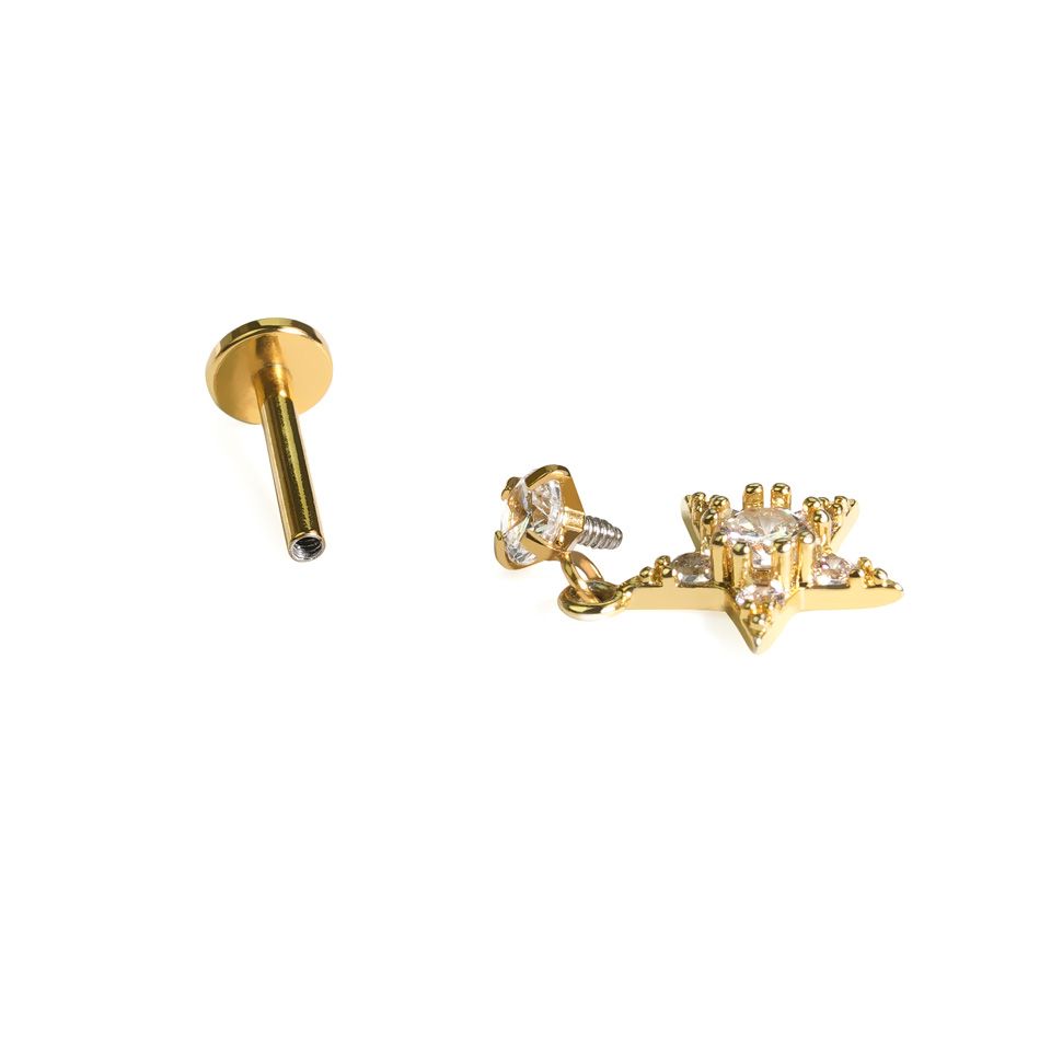 Star dangle labret with gems