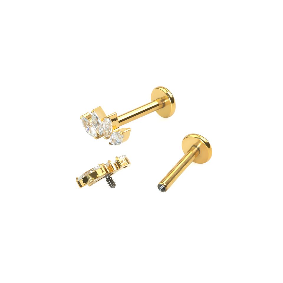 Titanium labret with four marquise stones